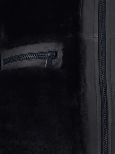 Brunello Cucinelli Grey Shearling Jacket With Two Front Welt Pockets With Zip In Black