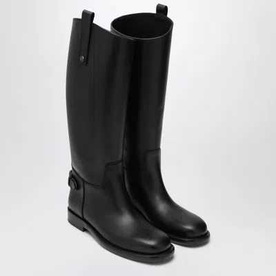 Burberry Women Black Boots With Side Logo Plaque In Leather Woman In Black