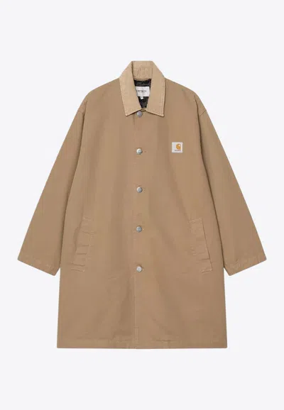 Carhartt Long Sleeve Collared Coat Front Pockets In Nude