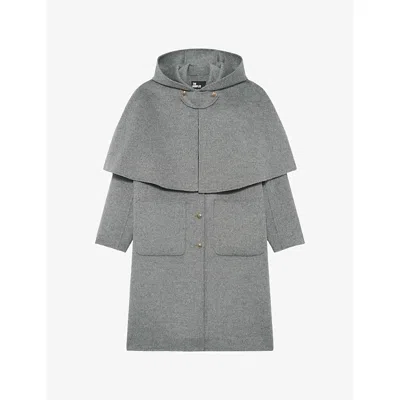 The Kooples Womens Grey Caped Button-up Hooded Wool-blend Coat In Gray