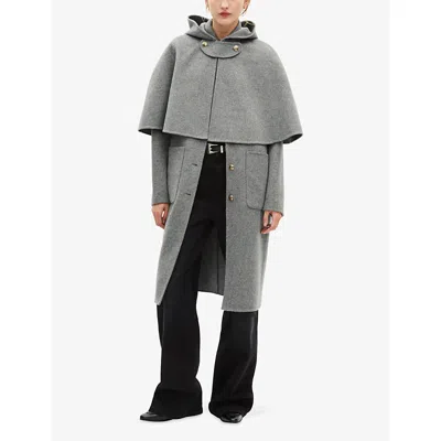 The Kooples Womens Grey Caped Button-up Hooded Wool-blend Coat In Gray
