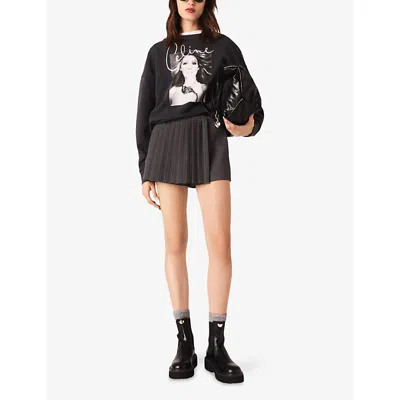 Maje Womens Grey Celine Dion Graphic-print Cotton Sweatshirt In Gray