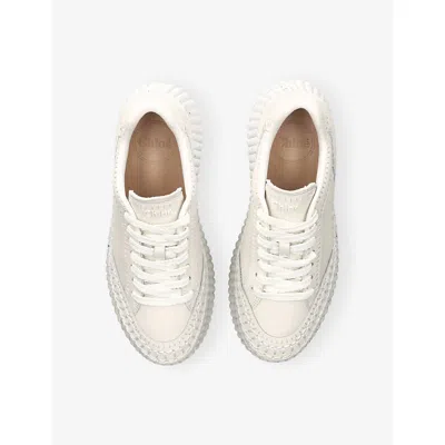 Chloé Nama Platform Speckled Mix Leather Sneakers In White