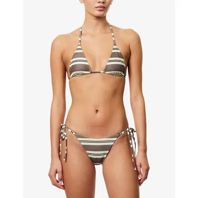 Ru & Rocka Womens Lemon Brown Stripe-print Bikini Top In Multi