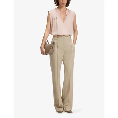 Hugo Boss Womens Open Purple V-neck Regular-fit Stretch-silk Blouse In Neutral