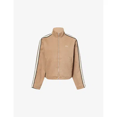 Obey Womens Tan Astrid Striped Cotton-canvas Jacket In Brown