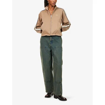 Obey Womens Tan Astrid Striped Cotton-canvas Jacket In Brown