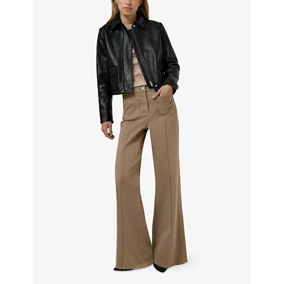 Reiss Black Collared Leather Jacket In Black