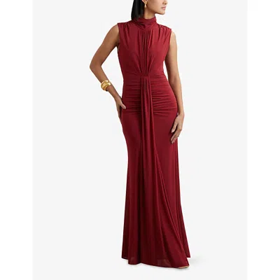 Reiss Dark Red Ruched Sleeveless Maxi Dress In Red
