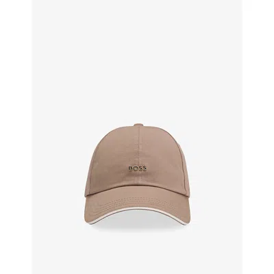 Hugo Boss Womens Open Brown Logo-plaque Cotton Baseball Cap In Brown
