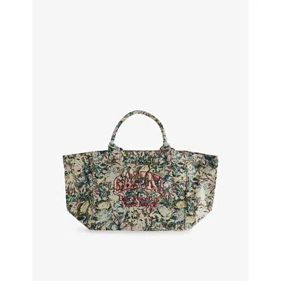 Ganni Jadeite Xxl Reversible Tapestry Shopper Tote Bag In Green