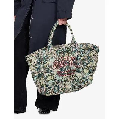 Ganni Jadeite Xxl Reversible Tapestry Shopper Tote Bag In Green
