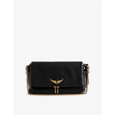 Zadig & Voltaire Womens Black Gold Rocky Ii Wing-embellished Leather Cross-body Bag In Black
