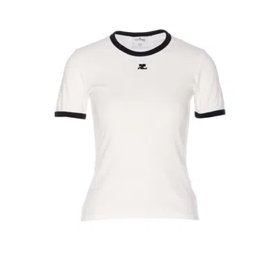 Courrèges Cotton T-shirt With Contrasting Logo Trim Courreges In White