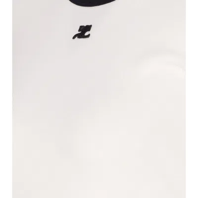 Courrèges Cotton T-shirt With Contrasting Logo Trim Courreges In White