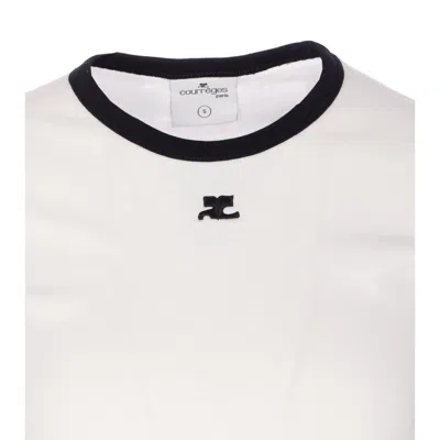 Courrèges Cotton T-shirt With Contrasting Logo Trim Courreges In White