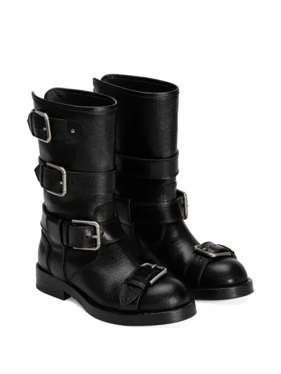 Dolce & Gabbana Leather Boot With Buckles In Black