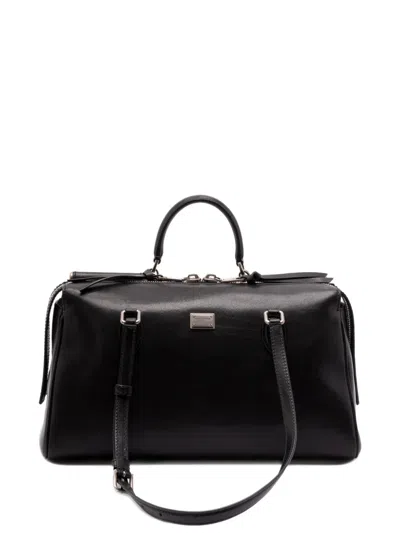 Dolce & Gabbana Calf Leather Shoulder Bag Vittoria Model In Black