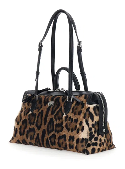 Dolce & Gabbana Animal Print Leather Vittoria Top Handle Bag In Animal Print