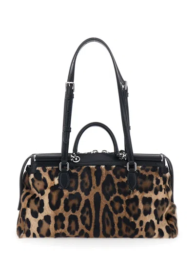 Dolce & Gabbana Animal Print Leather Vittoria Top Handle Bag In Animal Print