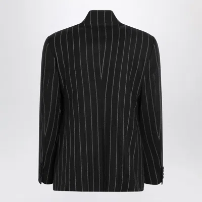 Dolce & Gabbana Pinstripe Wool Blend Single Breasted Coat In Black