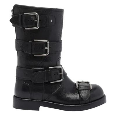 Dolce & Gabbana Leather Boot With Buckles In Black