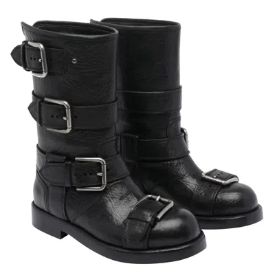 Dolce & Gabbana Leather Boot With Buckles In Black