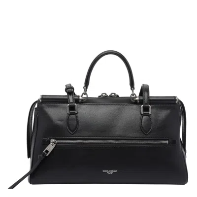 Dolce & Gabbana Calf Leather Shoulder Bag Vittoria Model In Black