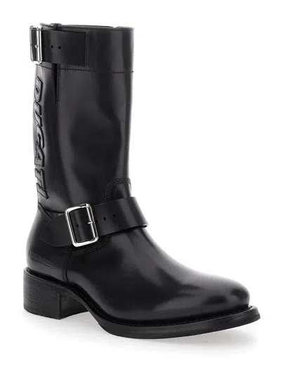 Dsquared2 Ducati X D2 Black Ankle Boots With Side Zip Closure And Maxi Logo Lettering On The Side In Leather M In Black