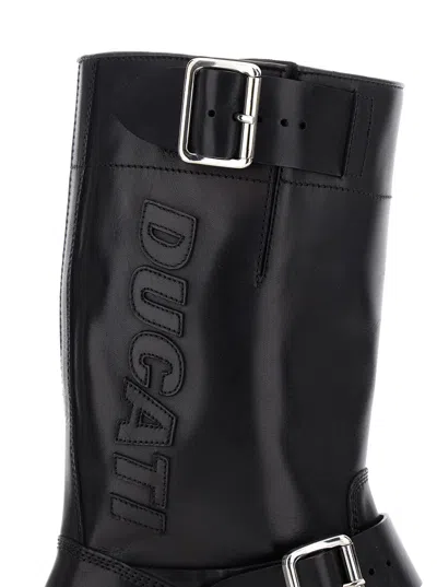 Dsquared2 Ducati X D2 Black Ankle Boots With Side Zip Closure And Maxi Logo Lettering On The Side In Leather M In Black
