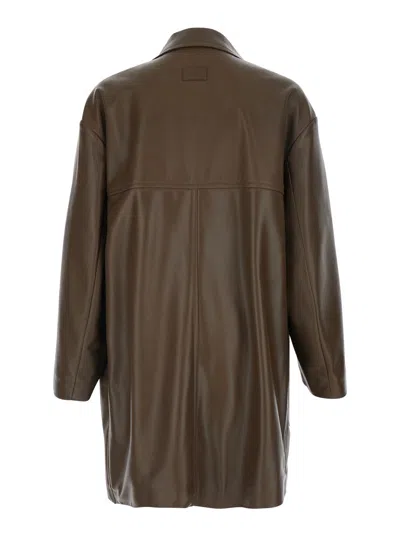 Fendi Double-breasted Leather Coat Coats And Trench Coats Brown In Brown