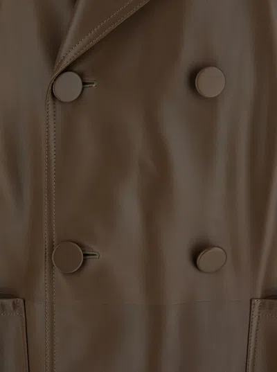 Fendi Double-breasted Leather Coat Coats And Trench Coats Brown In Brown