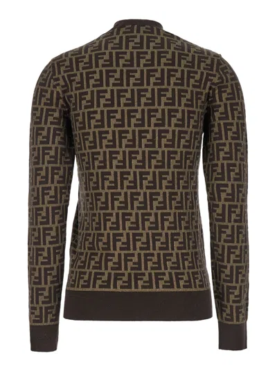 Fendi Ff Jacquard Turtleneck Sweater In Brown