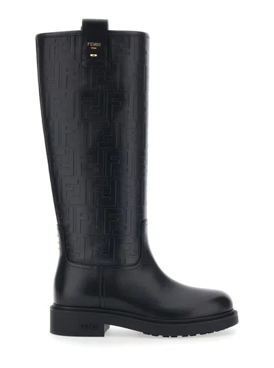 Fendi Wire Stamped Ff Motif High Boots Shoes In Black