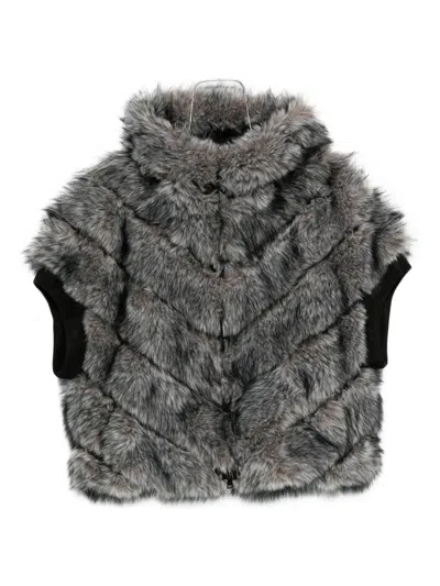 Betta Corradi Chevron Patterned Plush Faux Fur Coat In Gray
