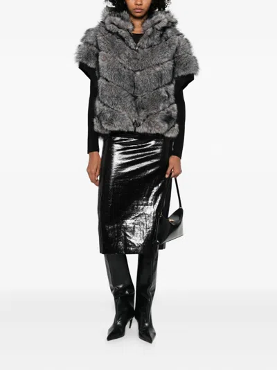 Betta Corradi Chevron Patterned Plush Faux Fur Coat In Gray