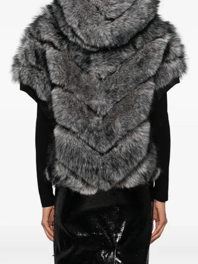 Betta Corradi Chevron Patterned Plush Faux Fur Coat In Gray