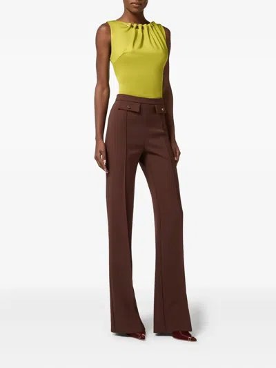 Elisabetta Franchi Fitted Sleeveless Top With Button Embellishments And Gathered Neckline In Yellow