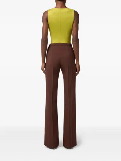 Elisabetta Franchi Fitted Sleeveless Top With Button Embellishments And Gathered Neckline In Yellow