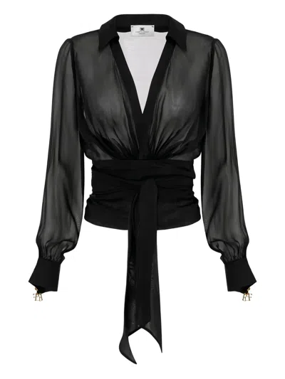 Elisabetta Franchi Blouse In Voile Fabric With Sash In Black