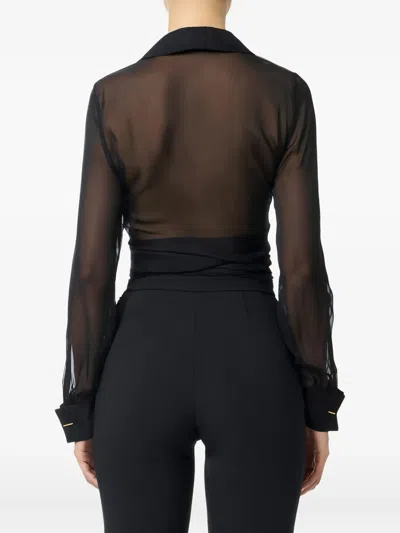 Elisabetta Franchi Blouse In Voile Fabric With Sash In Black