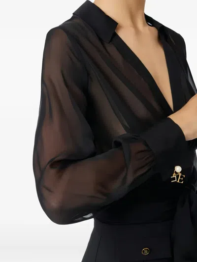 Elisabetta Franchi Blouse In Voile Fabric With Sash In Black