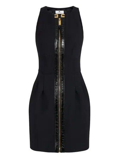 Elisabetta Franchi Leather-placket Mini Dress In Black