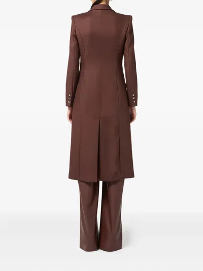Elisabetta Franchi Enamelled-button Double-breasted Coat In Brown