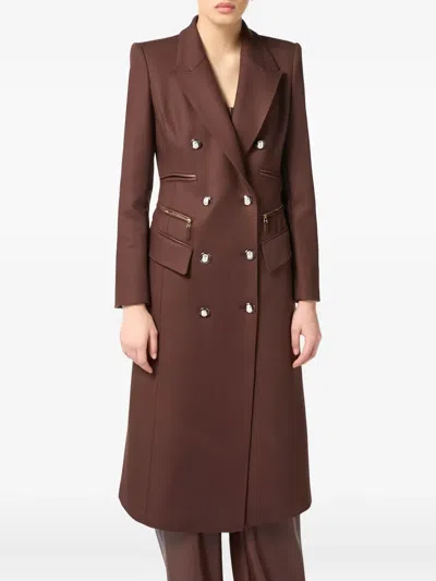 Elisabetta Franchi Enamelled-button Double-breasted Coat In Brown