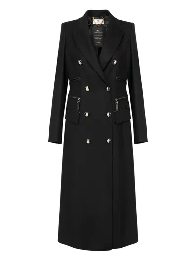 Elisabetta Franchi Enamelled Button Double-breasted Coat In Black