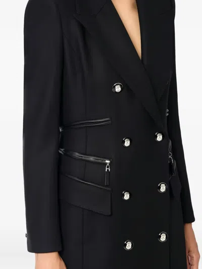 Elisabetta Franchi Enamelled Button Double-breasted Coat In Black