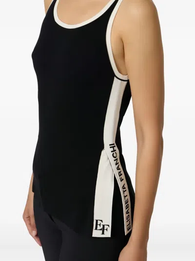 Elisabetta Franchi Viscose Top With Logo Bands In Black