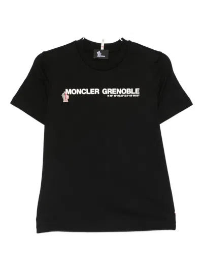 Moncler Crew Neck Top Ribbed Collar Short Sleeves In Black