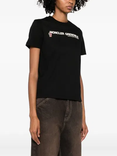 Moncler Crew Neck Top Ribbed Collar Short Sleeves In Black